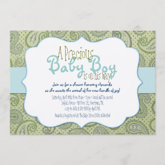 Convite para Chá do Green Paisley Baby Boy