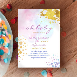 Convite para Chá Dourada Menina Rosa-Cinza Cor