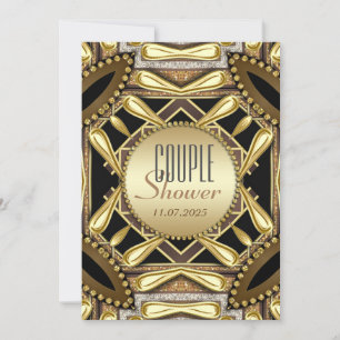 Convite para Chá Dourado Funky Glam Casal Preto