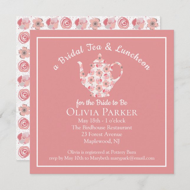 Convite para chá e chaleira de chá de panela (Frente/Verso)