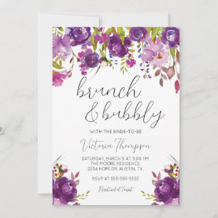 Convite para Chá Floral Roxo Brunch e Borracha