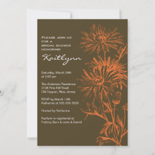 Convite para Chá FloralBridal Laranja/Marrom