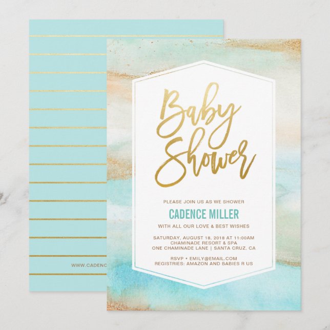 Convite para Chá Marble Baby Boy (Frente/Verso)