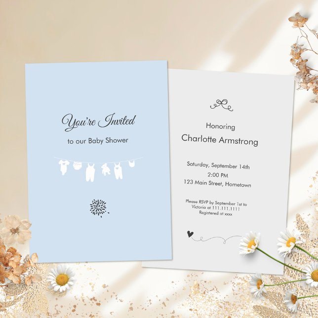 Convite para Chá Minimalista de Menino Azul Claro (Light Blue Minimalist Baby Boy Shower Invitation ©Susanne Sachers - Sunny Mind 🌞)