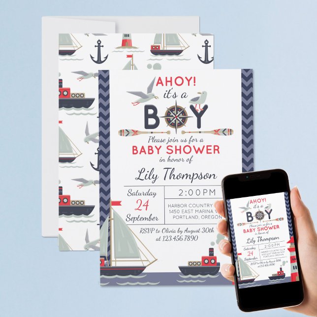 Convite para Chá Náutico de Ahoy Baby Boy (Criador carregado)