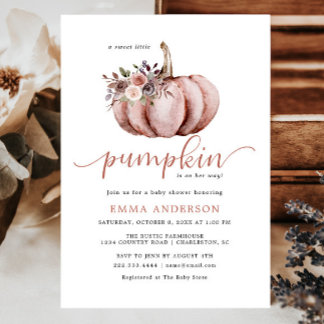 Convite para Chá Rustic Little Pumpkin Baby Girl