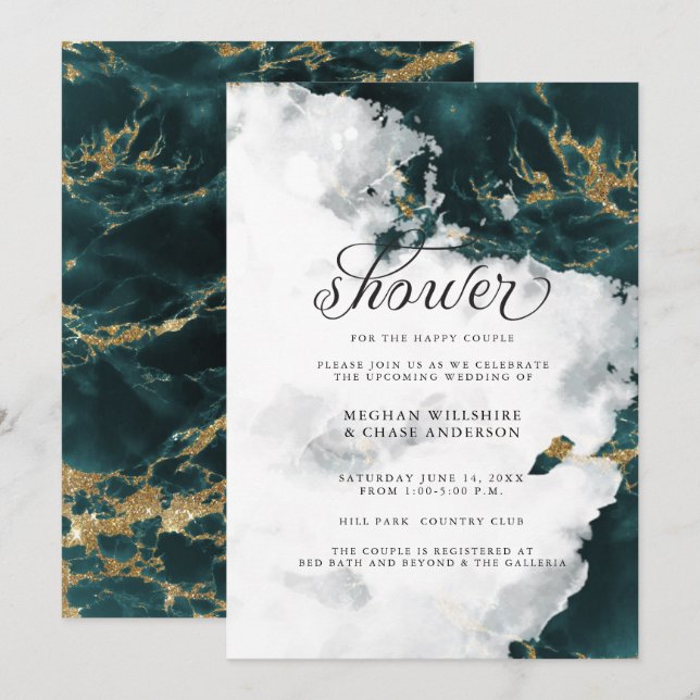 Convite para chá | Smokey Teal Watercolor Geode (Frente/Verso)