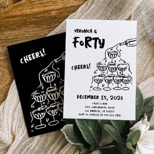 Convite para Champanhe Desenhado à Mão aniversário