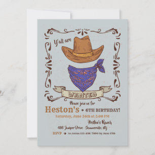 Convite para Chapéu de Cowboy e Bandana Azul 2