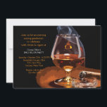 Convite para Charuto e Brandy<br><div class="desc">O convite de um homem para celebrar um aniversário, passar no exame de bar, despedida de solteiro e muito mais. O cartão apresenta ascensão de fumaça de um charuto iluminado próximo a um copo de brandy ou cognac. O cartão é fácil de personalizar com seu texto, fonte, cor da fonte,...</div>