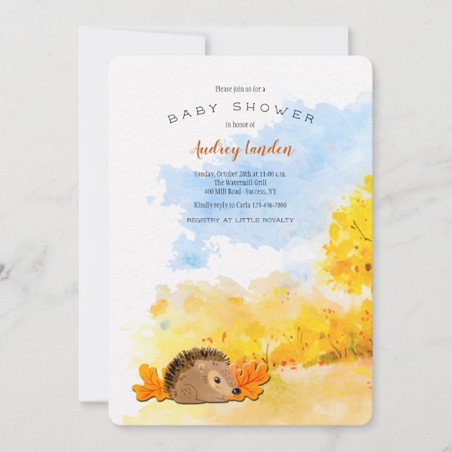 Convite para Chás de Bebê do Pequeno Porco-espinho (Frente)