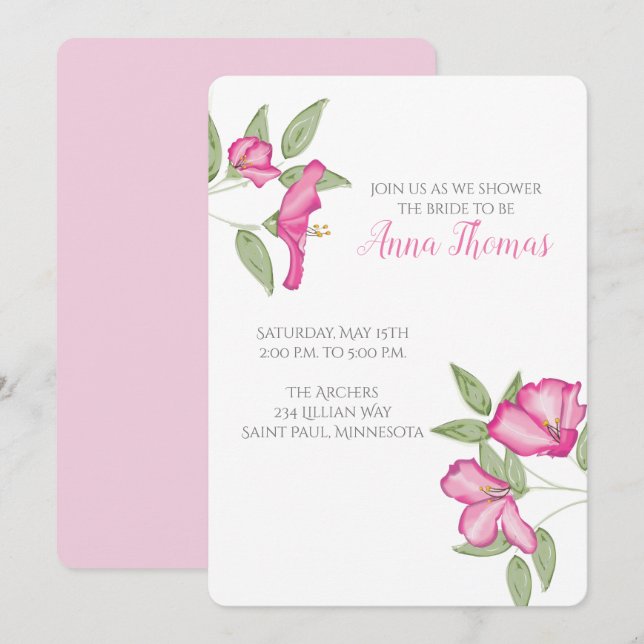 Convite para Chás de casamento Azalea (Frente/Verso)