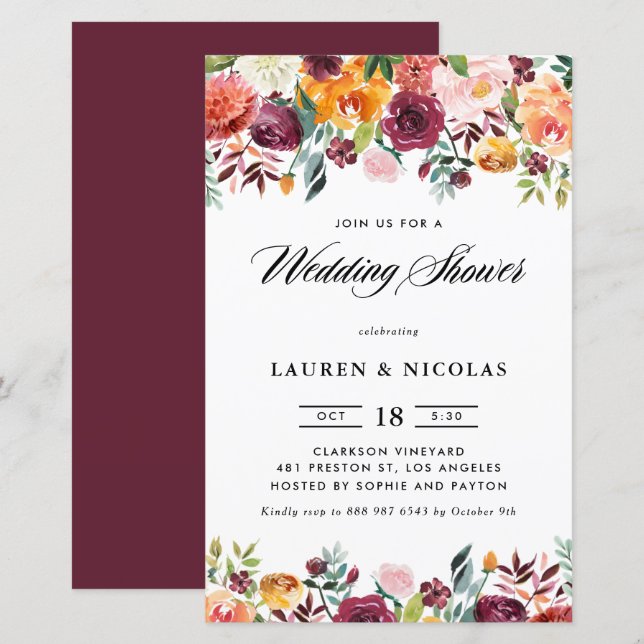 Convite para Chás de casamento de Autumn Blooms Ga (Frente/Verso)