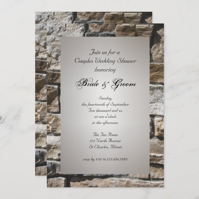 Convite para Chás de casamento de Casais Limestone (Frente/Verso)