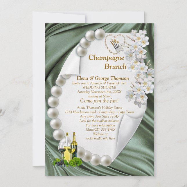 Convite para Chás de casamento de pera de marfim e (Frente)