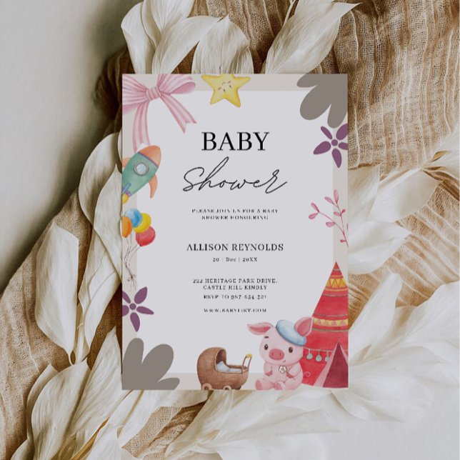 Convite para Chás de fraldas Adoráveis de Animais (Adorable Animals Baby Shower Invitation)