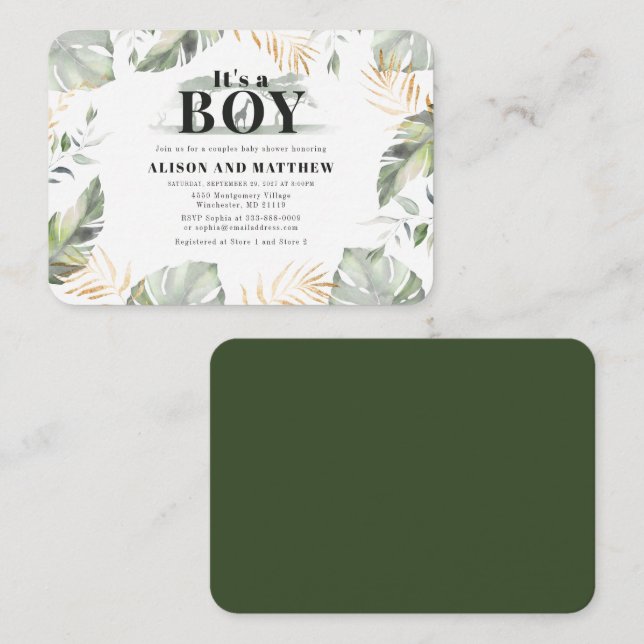 Convite para Chás de fraldas Animais Safari Selvag (Frente/Verso)