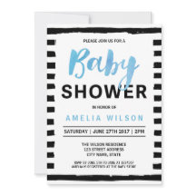 Convite para Chás de fraldas Azul com Stripes Negr