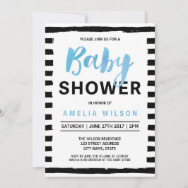 Convite para Chás de fraldas Azul com Stripes Negr