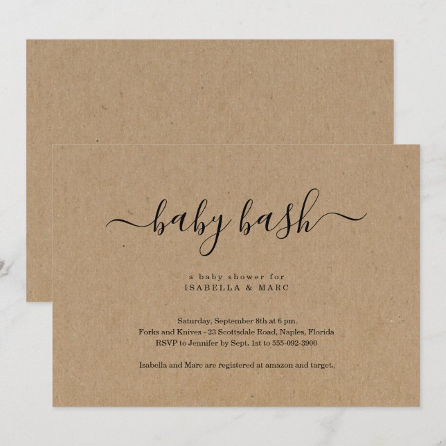 Convite para Chás de fraldas Baby Bash (Frente/Verso)