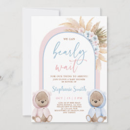Convite para Chás de fraldas Bear Twins Boy e Girl