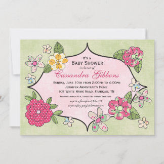 Convite para Chás de fraldas Bonito Posies - Framb