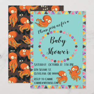 Convite para Chás de fraldas Boo Octopus Orange e