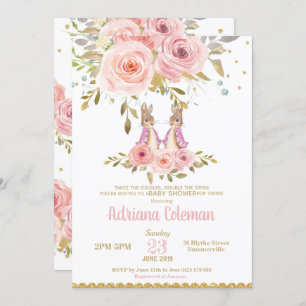 Convite para Chás de fraldas Bunny Rabbit Twin Gir