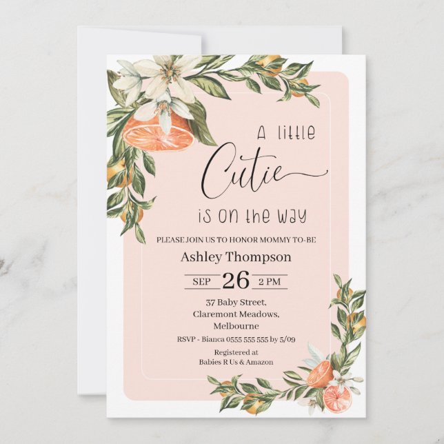 Convite para Chás de fraldas Clementine Little Cut (Frente)