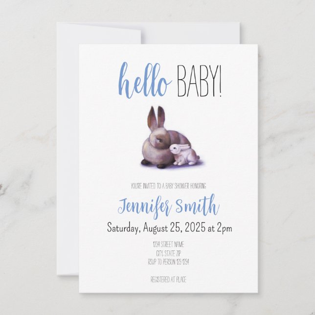 Convite para Chás de fraldas Coelho e Coelho (Frente)