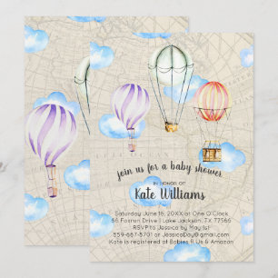 Convite para Chás de fraldas com tema de viagem