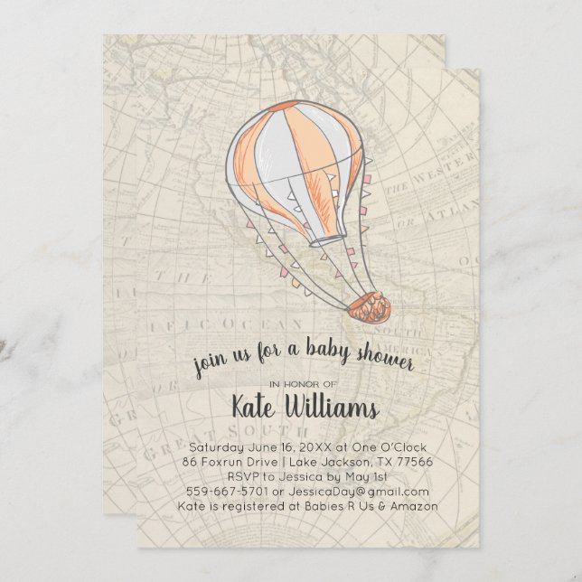 Convite para Chás de fraldas com tema de viagem (Frente/Verso)