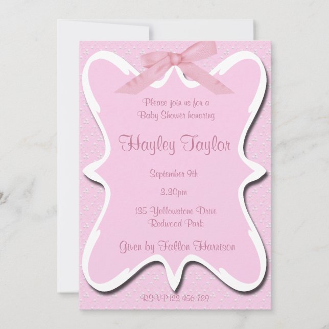 convite para Chás de fraldas cor-de-rosa (Frente)