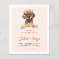 Convite para Chás de fraldas Dachshund e Peach Flo