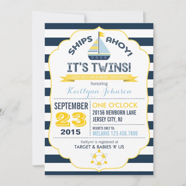 Convite para Chás de fraldas de Âncora e Faixa Náu (Frente)