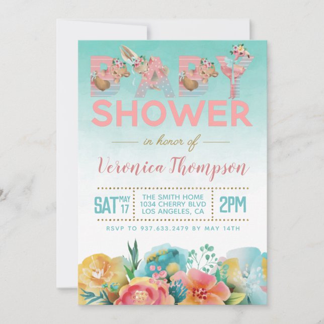 Convite para Chás de fraldas de animais (Frente)