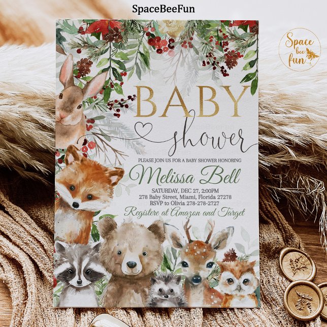 Convite Para Chás de fraldas De Animais Da Florest (Woodland Animals,Baby Shower,Invitation Boy,Bear Forest,Woodland bear,Animals Invite,Bear Fox,Woodla)