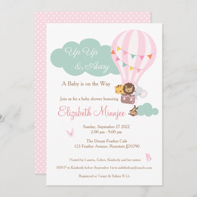 Convite para Chás de fraldas de animais da selva (Frente/Verso)