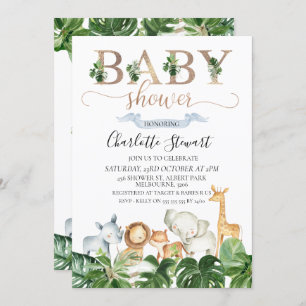 Convite Para Chás de fraldas De Animais Dourados D