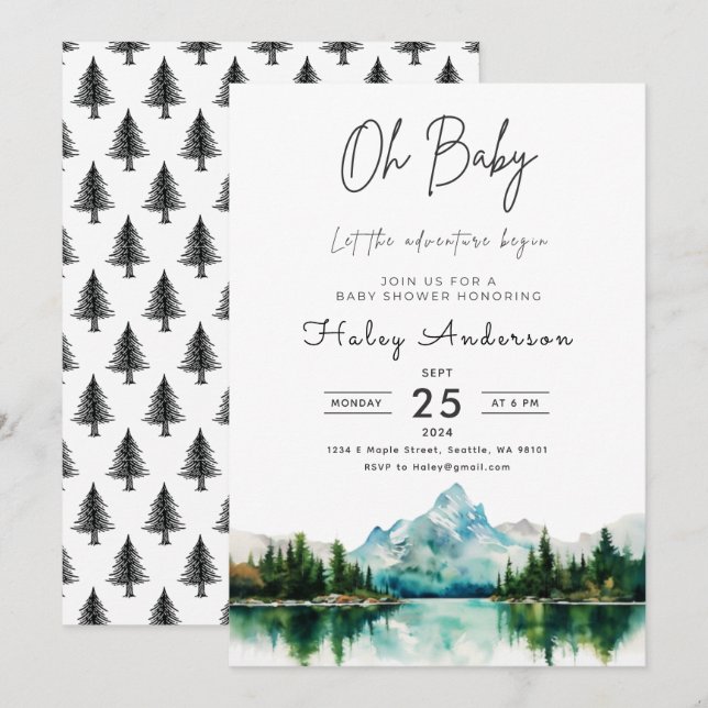 Convite para Chás de fraldas de Aventura Florestal (Frente/Verso)