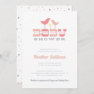 Convite para Chás de fraldas de aves - Rosa