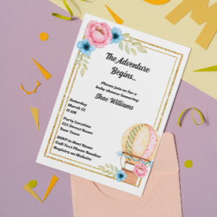 Convite para Chás de fraldas de balão de ar quente