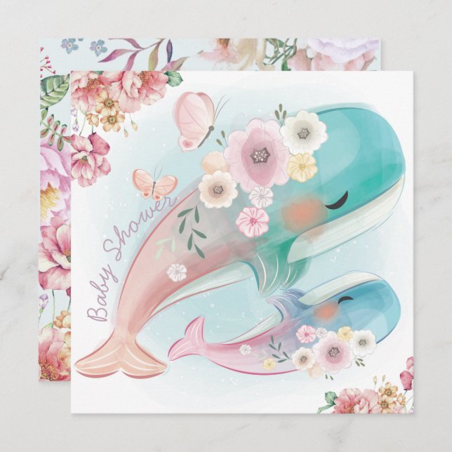 Convite para Chás de fraldas de baleias (Frente/Verso)