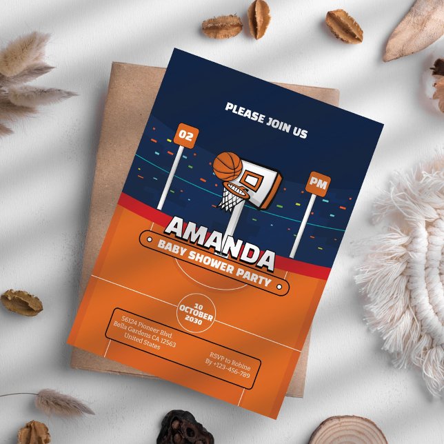 Convite para Chás de fraldas de basquete (Criador carregado)