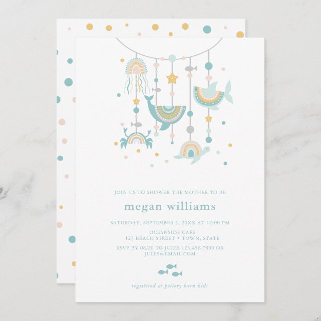 Convite para Chás de fraldas de Boho Sea (Frente/Verso)