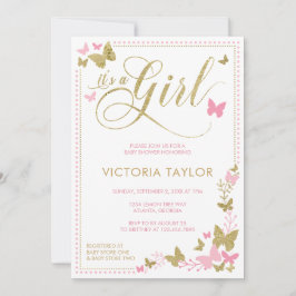 Convite para Chás de fraldas de borboletas, cor-de