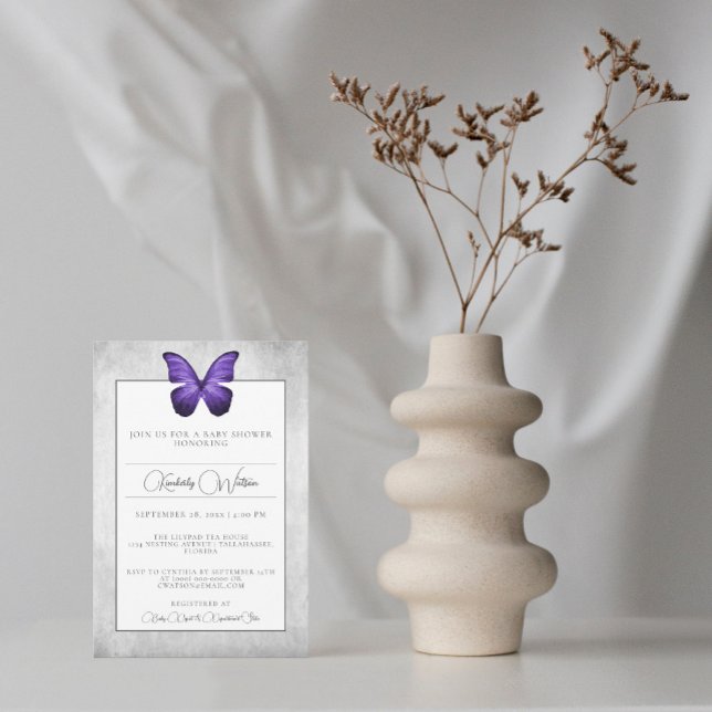 Convite para Chás de fraldas de borboletas roxas (Criador carregado)