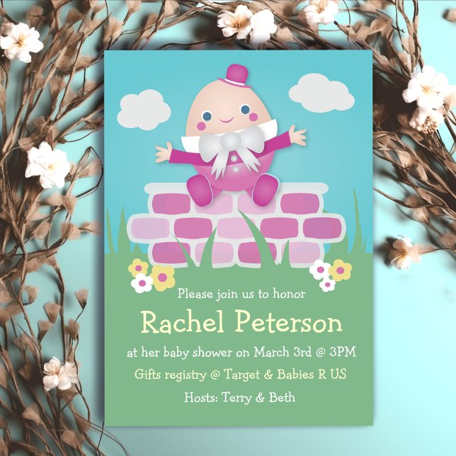 Convite para Chás de fraldas de Borracha Rosa e Bo (Pink Cute Humpty Dumpty Baby Shower Invitation
)