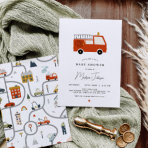 Convite para Chás de fraldas de Caminhão de Fogo