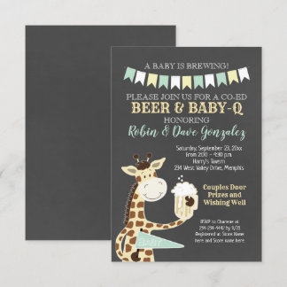 Convite para Chás de fraldas de Casais Giraffe Bab